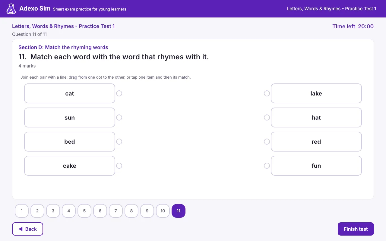 Match each word with the word that rhymes with it