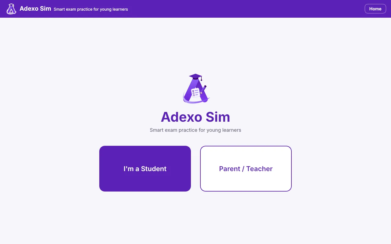 Adexo Sim start screen